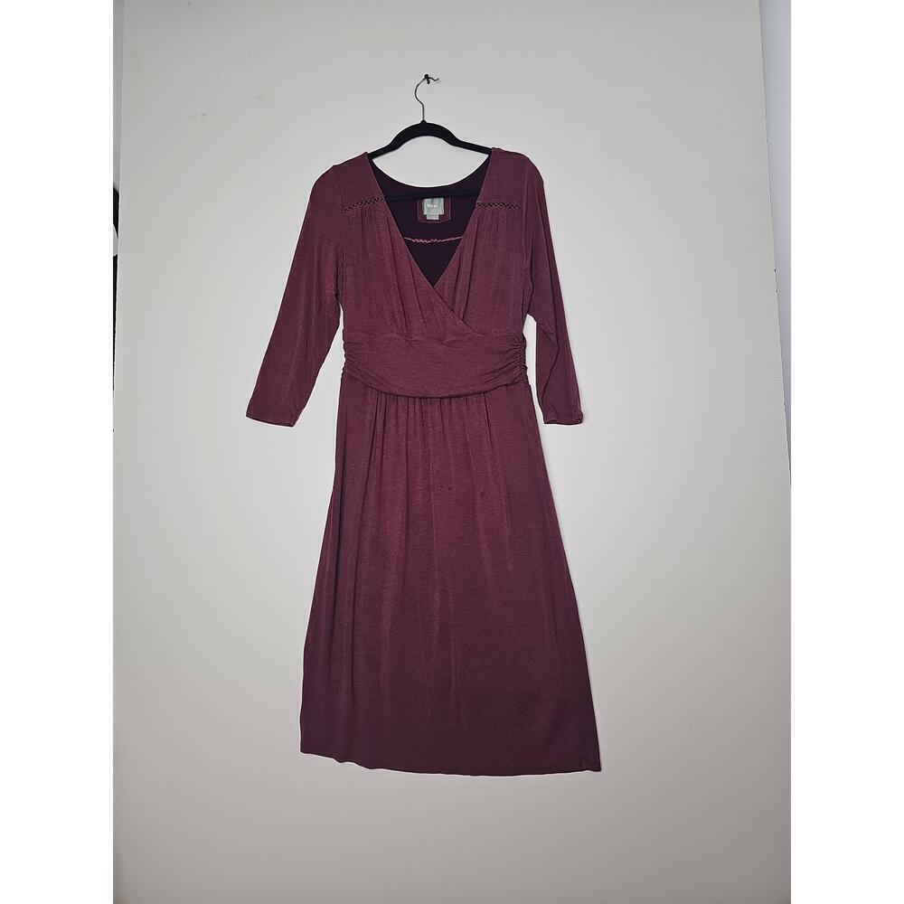 Anthropologie Maeve  Galena Burgundy Midi VNeck Jersey Wrap Dress L - Picture 3 of 11